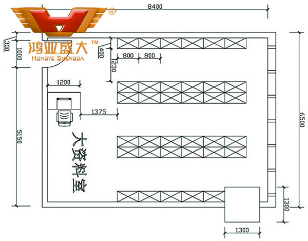 鴻業(yè)設(shè)計(jì)師根據(jù)客戶提供尺寸，設(shè)計(jì)資料檔案室家具CAD平面圖